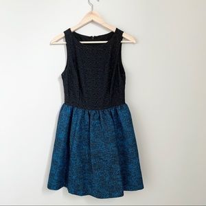 Color block fit and flare floral lace dress